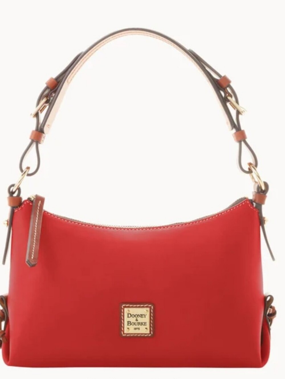 Dooney & Bourke Red Leather Shoulder Hobo with Contrast Trim